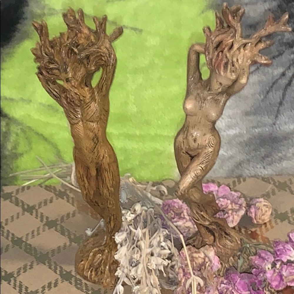 Like New Forest🌳God & Goddess Altar Wooden Statues✋🏼Carved & Resin Coated Pair